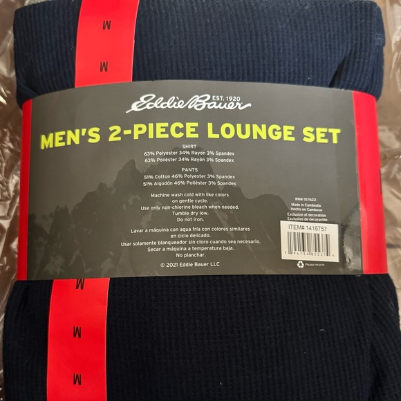 Eddie Bauer Men’s 2-piece Lounge Set, Navy Blue, Size M - Picture 3 of 5